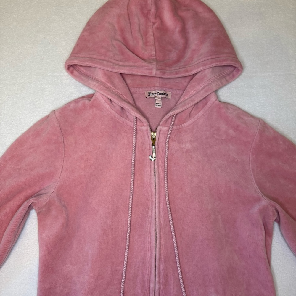 Juicy Couture Pink Velour Zip Up Hoodie Women’s Small Rhinestone “J” Zipper Y2K‎ - Picture 7 of 11